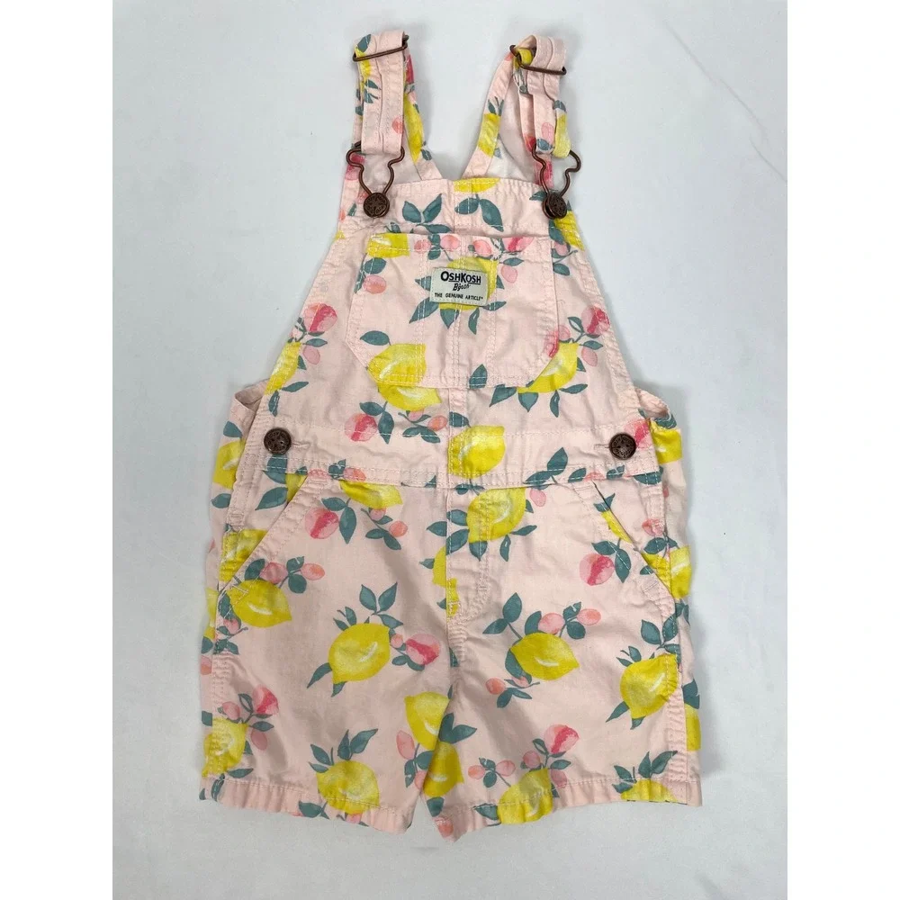 Oshkosh B'gosh Girl 3T Yellow Pink Floral Shortalls Shorts Overalls